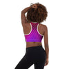 brassière sport femme couleur violet rose en diagonales physique affûté vue de dos