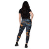 collant sport femme avec des poches latérales couleur camouflage gris-orange physique affûté dos