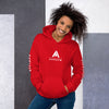 femme avec un sweat à capuche couleur rouge de la marque physique affûté vue de face