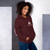 femme avec un sweat à capuche couleur bordeaux de la marque physique affûté vue de côté droit
