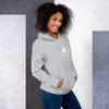 femme avec un sweat à capuche couleur gris clair de la marque physique affûté vue de côté droit