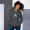 femme avec un sweat à capuche couleur gris chiné de la marque physique affûté vue de face