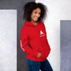 femme avec un sweat à capuche couleur rouge de la marque physique affûté vue de côté droit