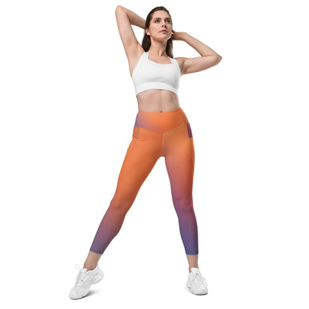collant-sport-femme-orange-violet-design-avec-poches-vue de face