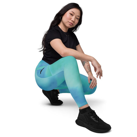 collant sport femme avec poches degrade vert bleu face