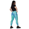 collant sport femme dégradé vert bleu avec poches latérales vue de dos