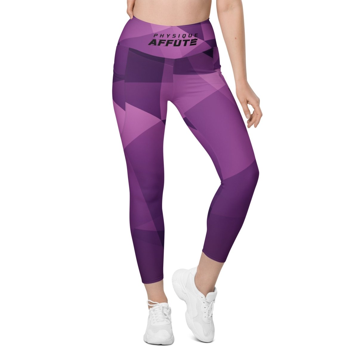 Collant sport femme avec poches design géométrique violet