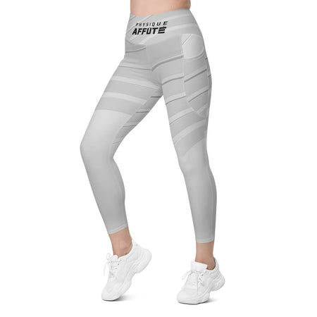 collant sport femme blanc gris chiné avec poches latérales physique affûté vue face