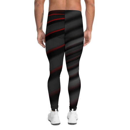 homme portant un legging imprimé noir gris rouge en diagonale vue de dos