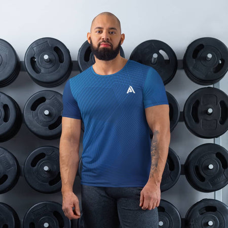 T-shirt CrossFit Homme Imprimé bleu géométrique vue de face - T-shirt de sport homme - Physique Affuté