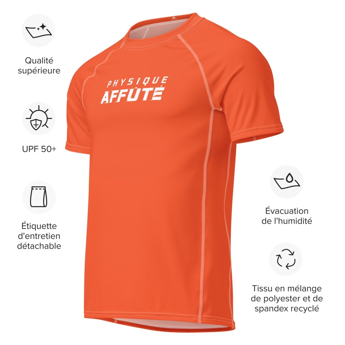 Tee shirt CrossFit Outrageous Orange homme vue de face avec avantages - Physique Affuté