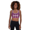 Brassière de sport femme couleur violet rose row design physique affûté vue de face