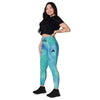 collant de sport femme avec poche couleur dégradé vert bleu physique affûté coté gauche