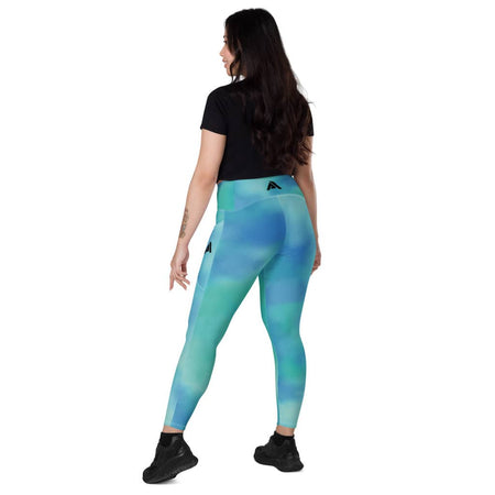 collant de sport femme avec poche couleur dégradé vert bleu physique affûté vue de dos