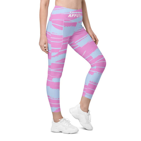 collant de sport pour femme avec poches design mauve bleu gris physique affûté côté droit