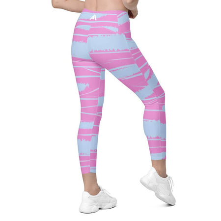 collant de sport pour femme avec poches design mauve bleu gris physique affûté dos