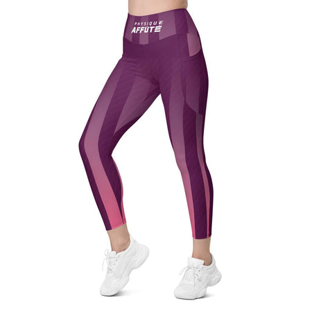 Collant de sport pour femme avec poches latérales couleur violet rose row design physique affûté vue de face