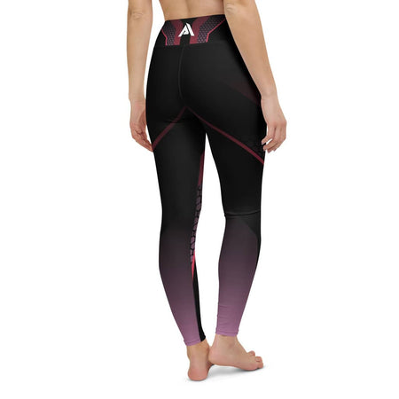 collant de sport pour femme design noir rose avec le logo imprimé sur la ceinture vue de dos