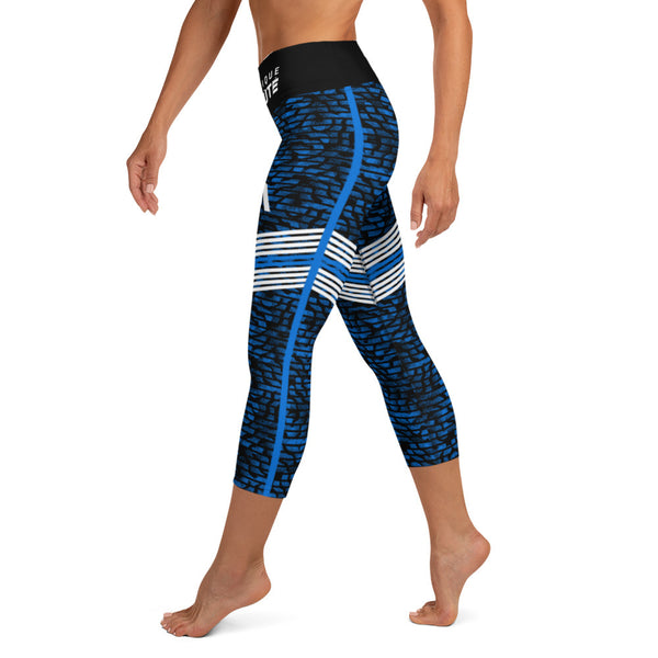 collant court de sport femme bleu-noir physique-affuté coté gauche