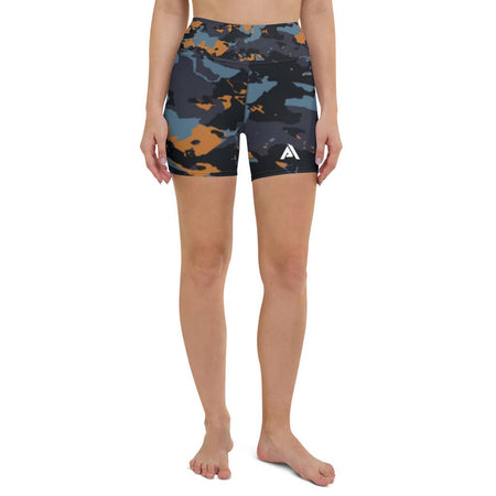 collant court de sport femme couleur camouflage noir gris orange physique-affûté côté face