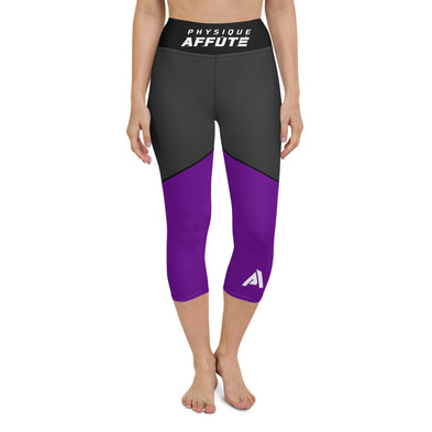 collant court sport femme noir violet en bas physique affûté face