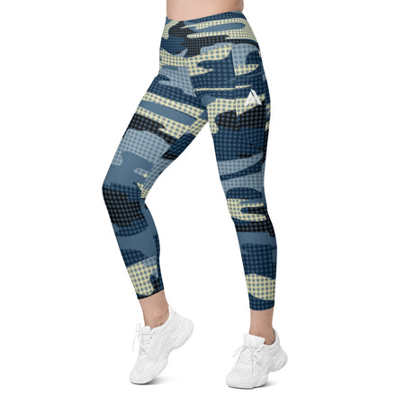 Collant sport femme avec poches army bleu