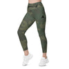 collant sport femme avec des poches latérales couleur armée physique affûté pose côté gauche