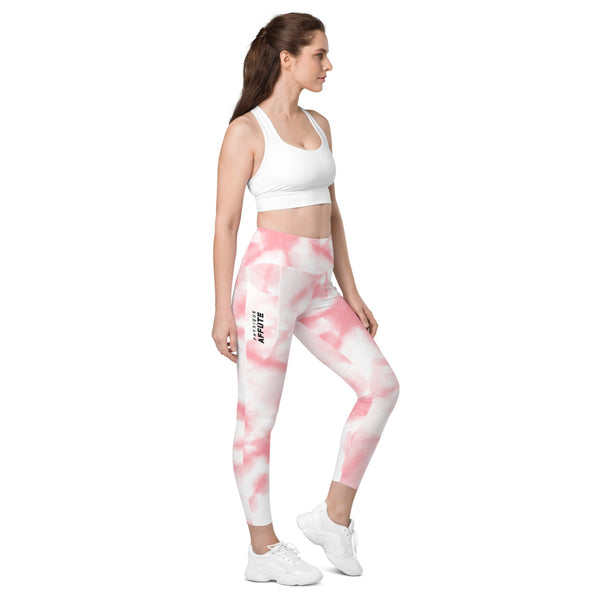 collant de sport femme avec poches latéral blanc-rose physique-affuté coté droit