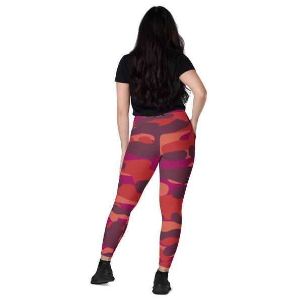 collant sport femme avec poches camouflage rouge-orange physique-affuté dos