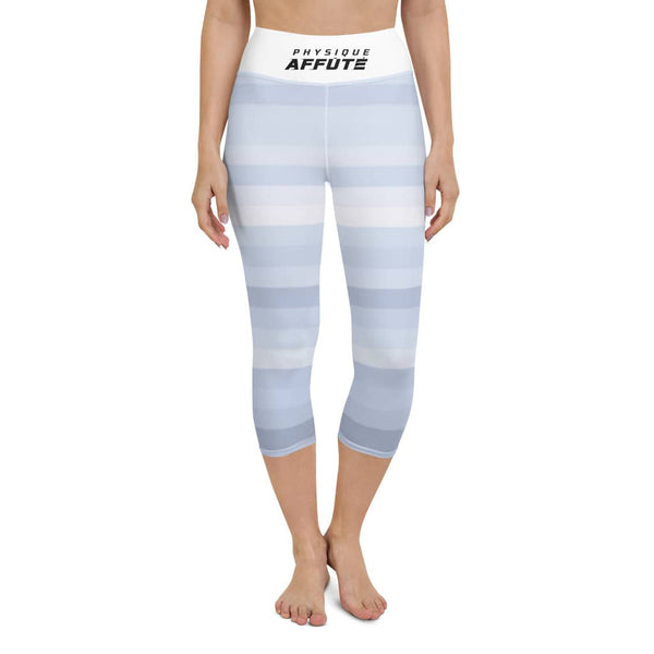 collant de sport pour femme de couleur blanc bleu physique affûté vue de face