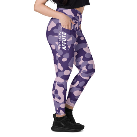 collant sport femme taille haute croisée avec poches camo-violet physique-affuté coté droit