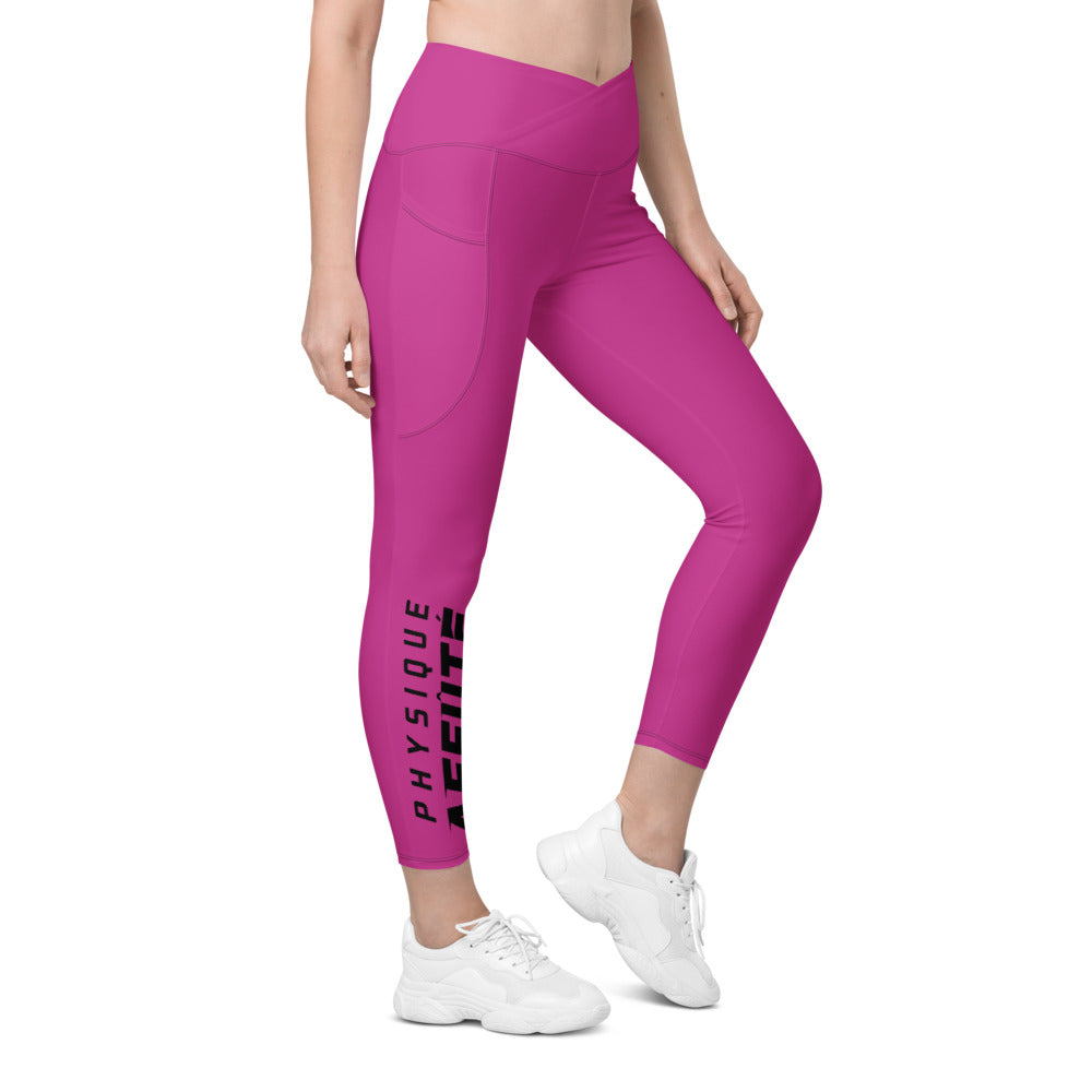 Collant sport femme taille haute croisee avec poches rose Physique Affute