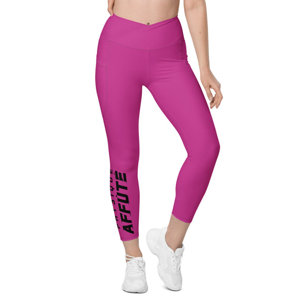 collant sport femme taille haute croisée avec poches rose physique-affuté coté face