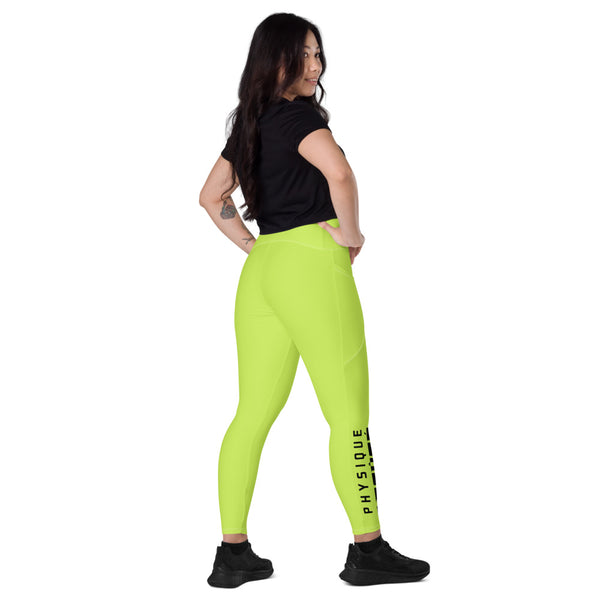 Collant sport femme taille haute croisée avec poches vert