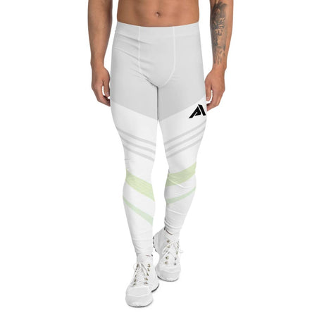 legging de sport pour homme couleur blanc gris vert  avec le logo noir sur la cuisse avant gauche vue face