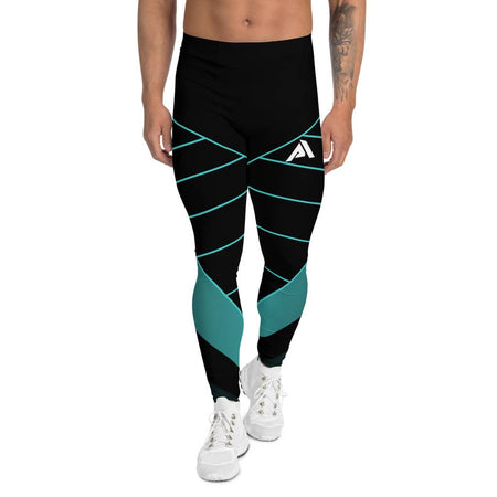 legging running homme couleur noir design bleu logo blanc sur la cuisse avant gauche vue de face