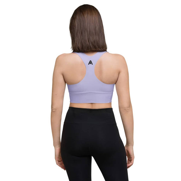 soutien-gorge de sport violet pastel nom de la marque à l'avant physique-affûté dos