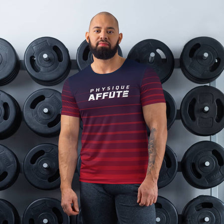 T-shirt CrossFit Homme dégradé rouge bleu vue de face - T-shirt de sport homme - Physique Affuté