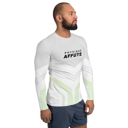 T-shirt CrossFit Homme design blanc gris vert vue de profil - T-shirt compression à manches longues - Physique Affuté